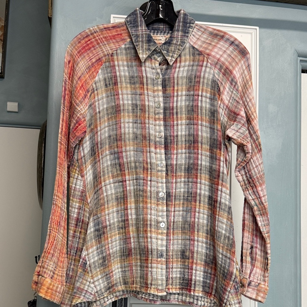 Free People Red and blue Plaid flannel Button-Down Shirt
